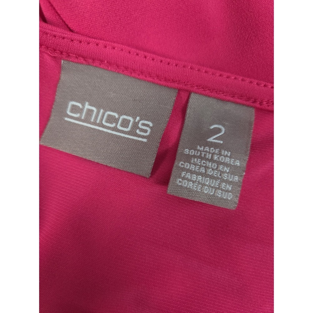 Chicos 2‎ Cold Shoulder Top Womens L Hot Barbie Pink Hi Low Liquid Knit Flowy - Picture 5 of 6
